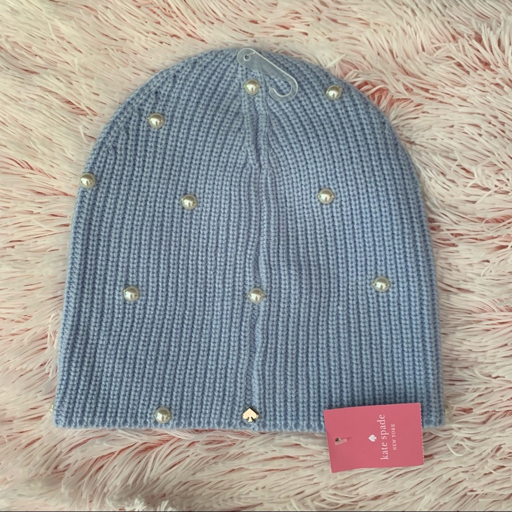 NWT Kate Spade Light Blue Pearl Beanie